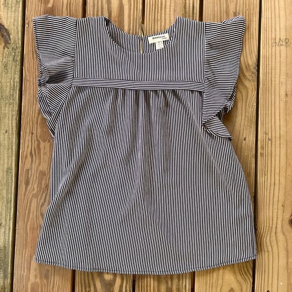 NWOT Monteau Seersucker V-Neck Top Blouse - Blue & White Stripes - Size Large - Picture 1 of 4